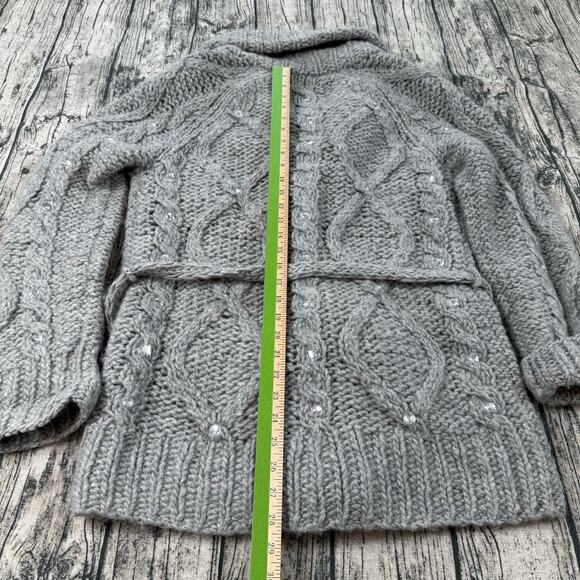 Victoria’s Secret PINK Wool Cable Knit Cardigan Belted Shawl Collar Rhinestone - Picture 10 of 10